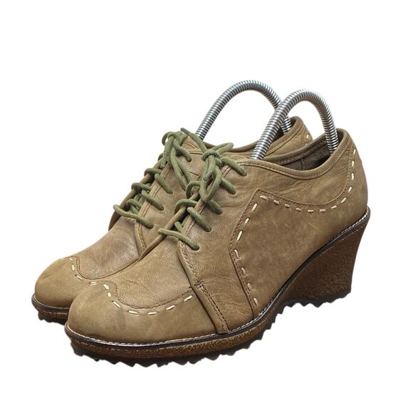 Naturalizer Shoes - Naturalizer Dolan Wedge Lace Up Oxford Shoes Green Leather Women’s Sz 8.5 (HF2)